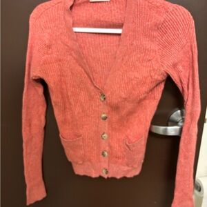 Mango Coral Button-Up Cardigan